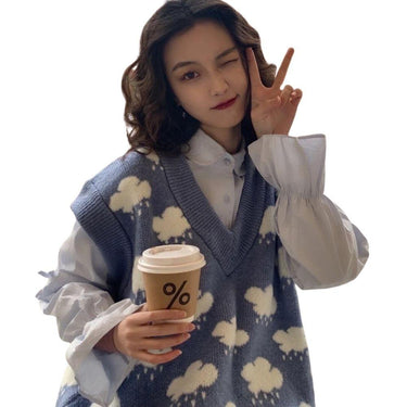 Rain Clouds Sweater Vest Women's Sleeveless Jumper Korean Harajuku V-neck Vintage Aesthetic Student Geek Chic from NSE Imports #2.